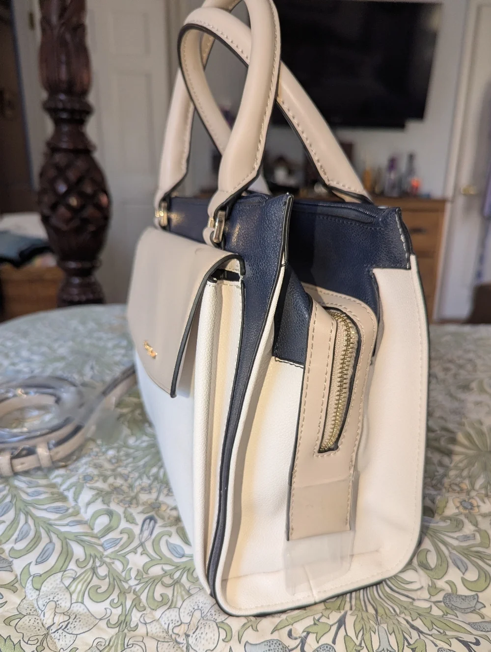 Fiorelli Mia Grab Bag Two-Tone Cream & Navy Satchel